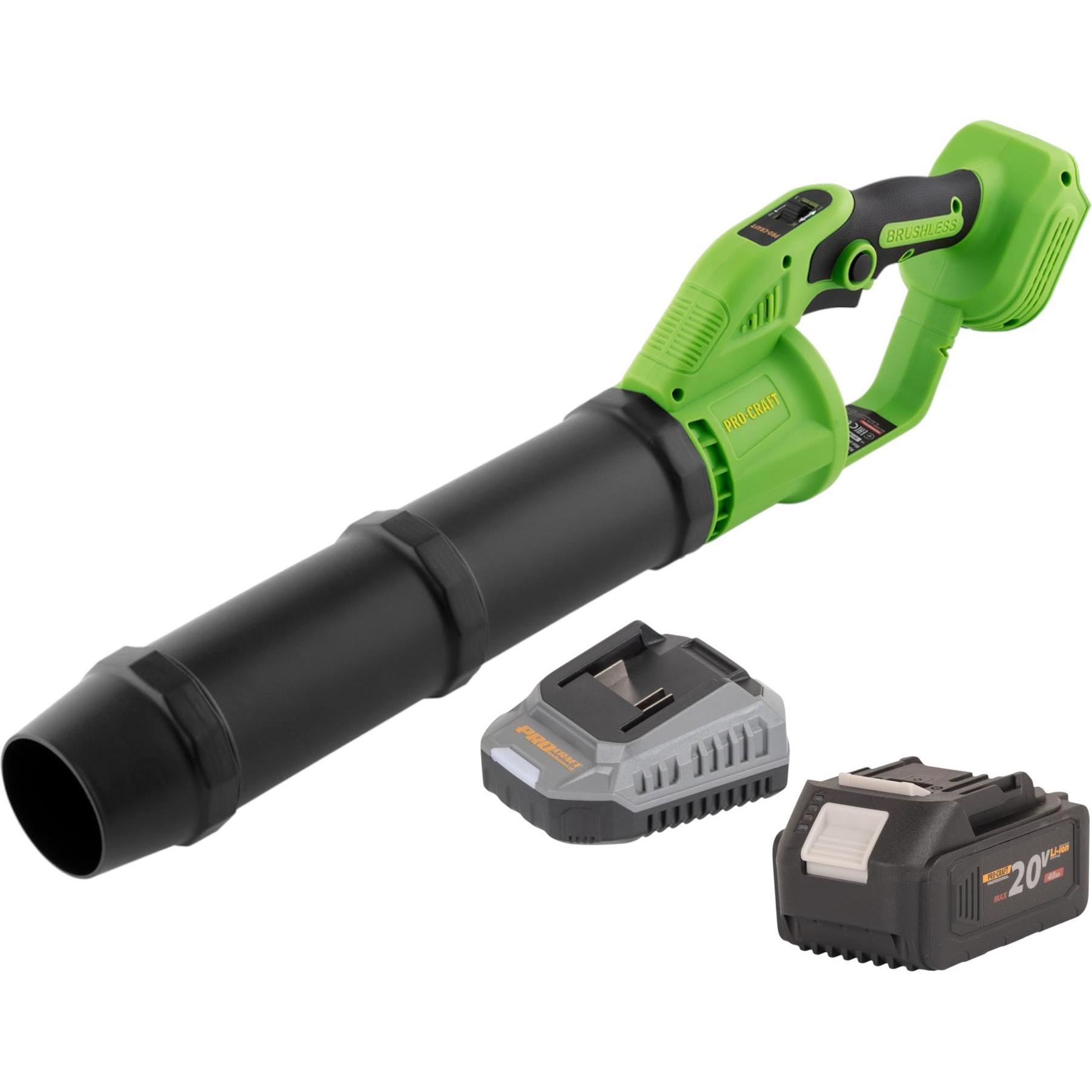 Procraft, Aspirafoglie + Soffiafoglie, PB24bb Akku Laubbläser 20 V Brushless + 1x Akku 4,0 Ah + Ladegerät