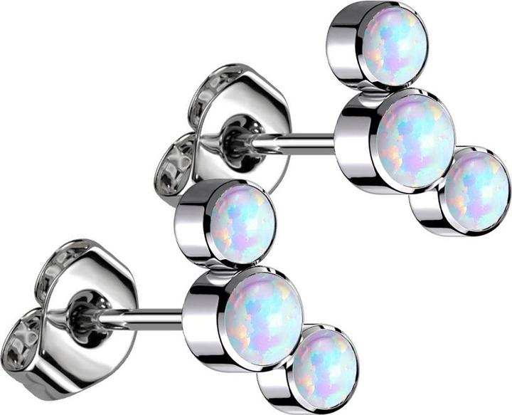 Image du produit Star Piercing Threadless clou d'oreille argent trois opales blanches (sans laiton, Titane)