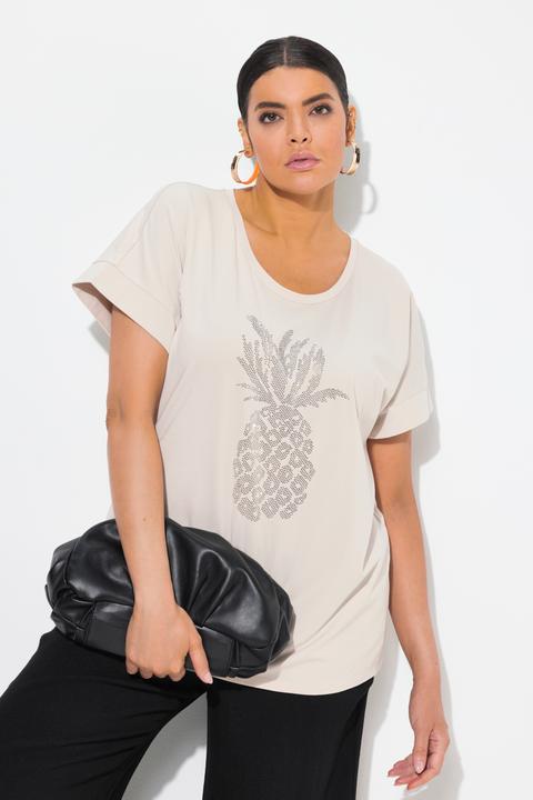 Immagine prodotto Ulla Popken T-shirt dal taglio oversize con ananas brillante, scollo a girocollo e mezze maniche (62)