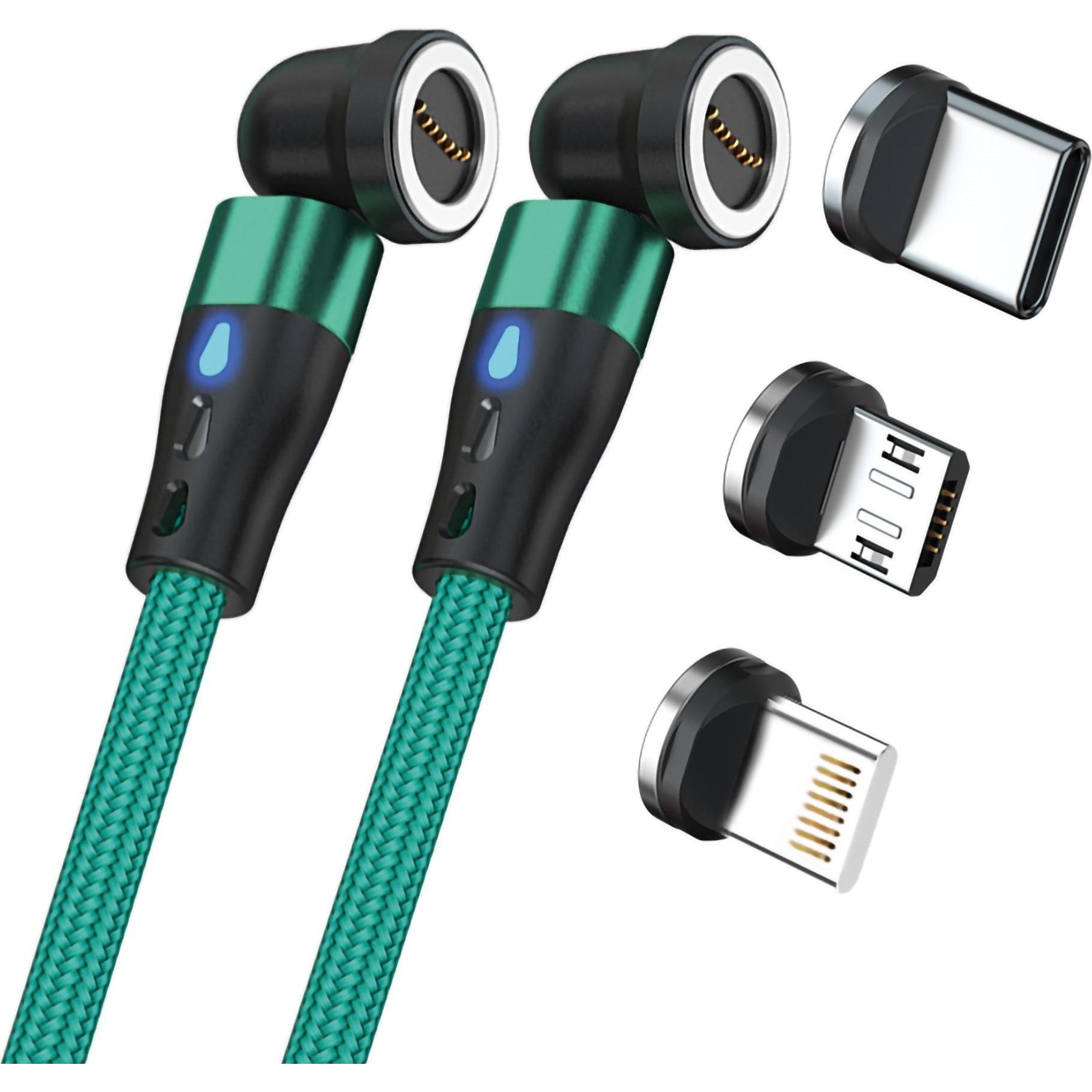 RealPower Magentic cable,1m 2x magnetisch,grün mit Adaptern (1 m), USB Kabel