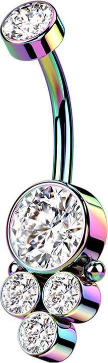 Actual product image Star Piercing Banana coloured inner thread disc with crystal and four crystals (without brass, Surgical steel 316L)