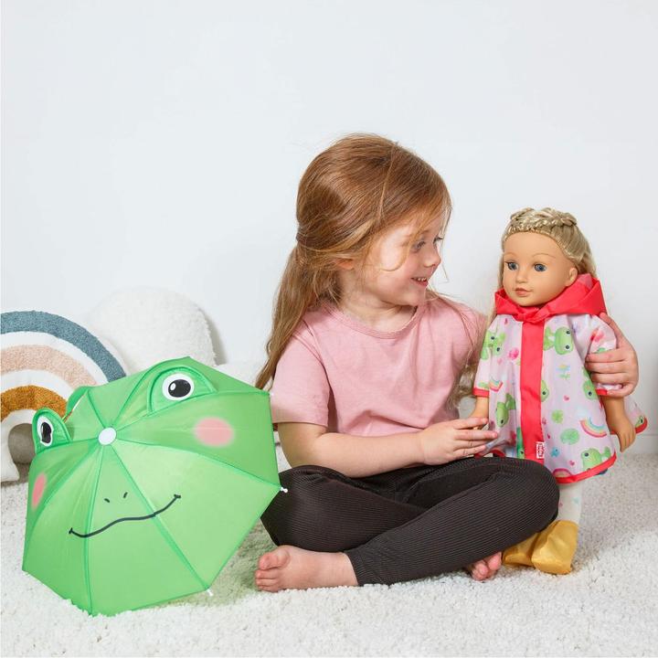 Produktbild Heless Regenanzug für Puppen mit Regenmantel, Regenschirm und Stiefeln – Grösse 28–35 cm