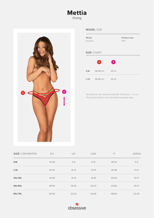 Produktbild Obsessive Mettia Sexy Lace Thong - Black/Red (L, XL)