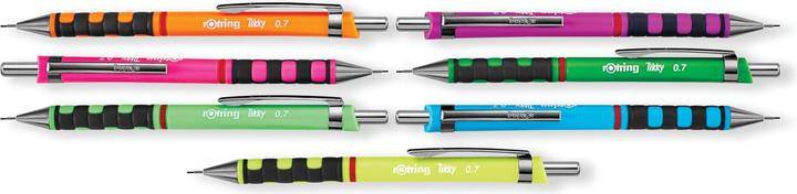 Actual product image Rotring Tikky Neon fine-lead pencil, 0.7 mm, green chrome-plated, rigid tubular tip, rubberised, waved (0.70 mm, HB, 1 x)