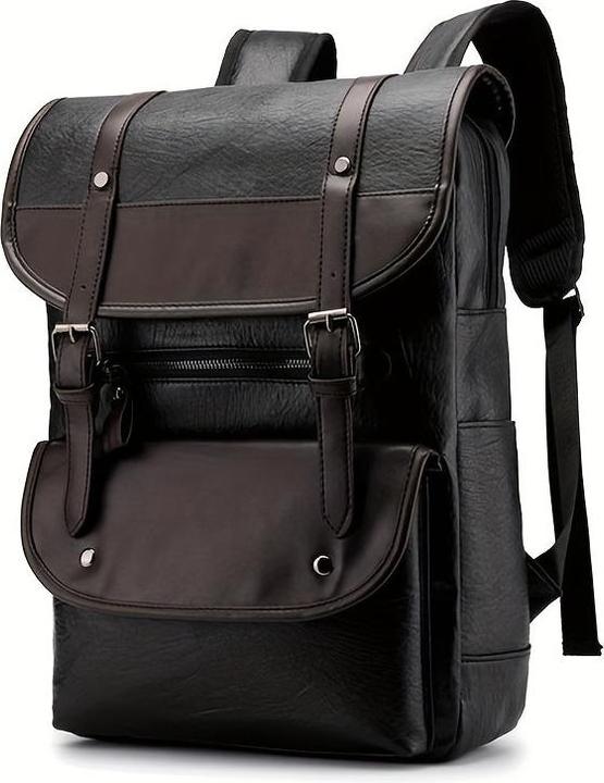 Actual product image Only-Bags.Store Men's Vintage Simple PU Leather Large Capacity Backpack, Casual Outdoor Travel Backpack