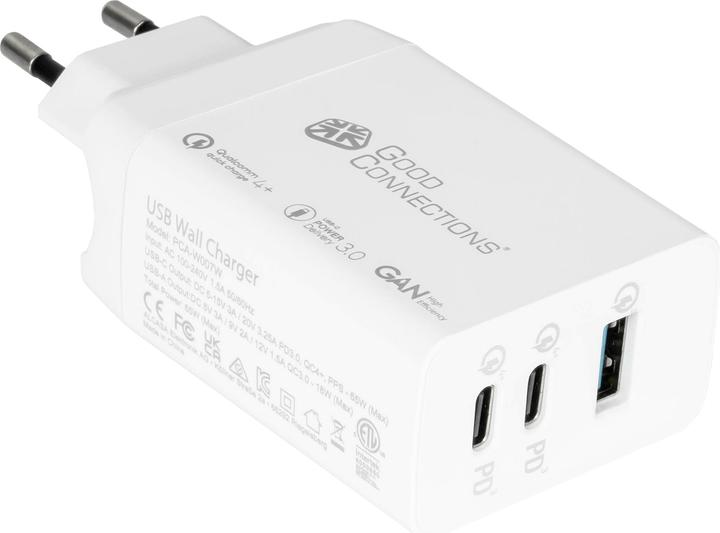 Productafbeelding Good Connections GC USB snellader 65W met GaN technologie, 2xUSB-C+1xUSB-A, PD 3.0, QC 3.0 (65 W, 3 ports)
