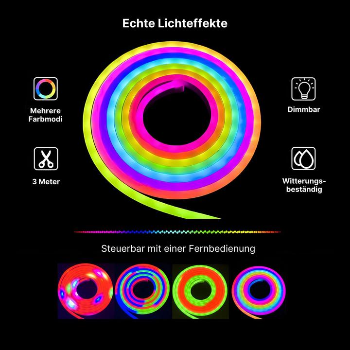 Image du produit Hermex Néon 3m Bande LED flexible néon multicolore RGB (RGBIC, 300 cm, Intérieur)