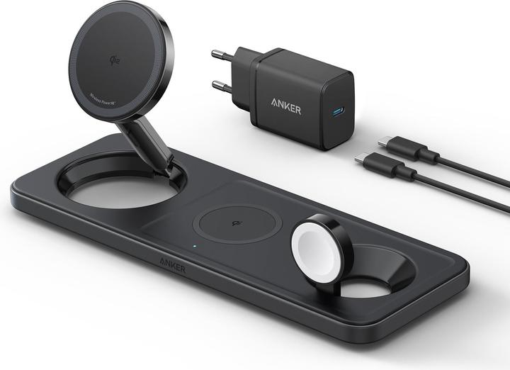 Anker Stacja magnetyczna pozioma MagGo 15W 3-in-1 Czarna (25 W)