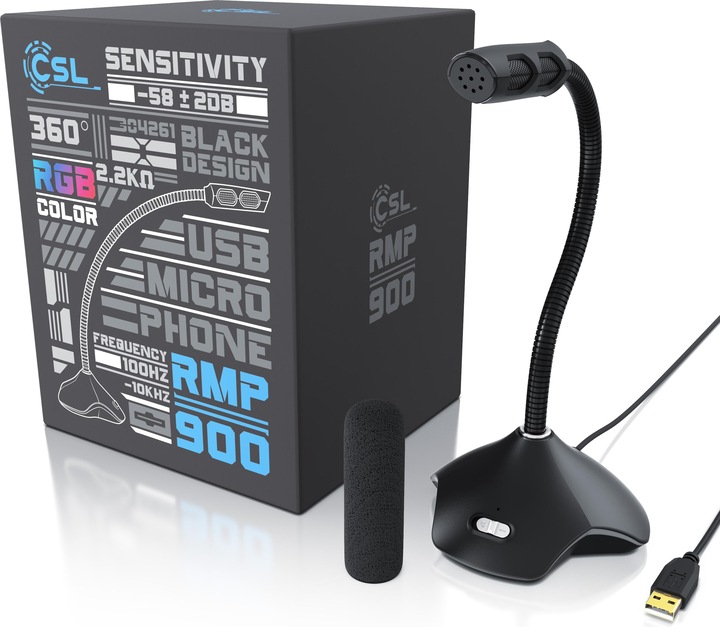Image du produit CSL Microphone sur pied, Microphone USB de bureau avec éclairage RGB, RMP 900 Microphone de table, pour