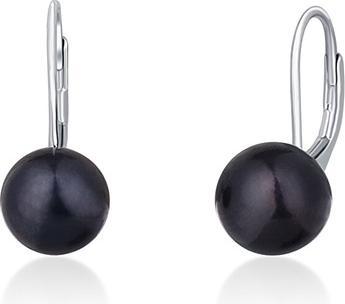 Actual product image JVD Silver earrings with genuineack pearls SVLE0476XD2P50 - Diameter: 0.9 cm