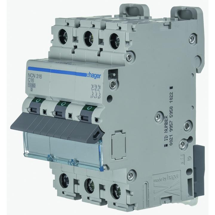 Produktbild Hager NCN316. Anzahl der Pole: 3P. AC Eingangsfrequenz: 50/60 Hz, Nominale Stromabgabe: 16 A