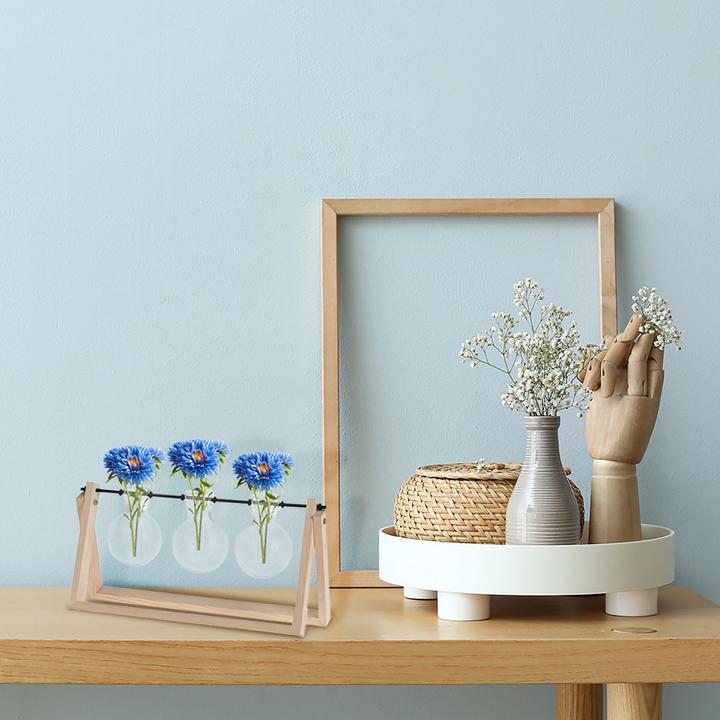 Image du produit Casativo Lot de 3 vases en verre sur support en bois, 14,5 x 30 x 7 cm