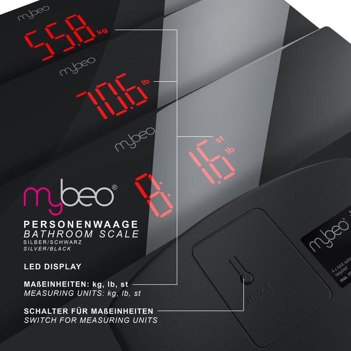 Produktbild Mybeo Personenwaage, Digitale Edelstahl Körperwaage 3,5" Display, DMS-Sensoren, max. 150kg (150 kg)