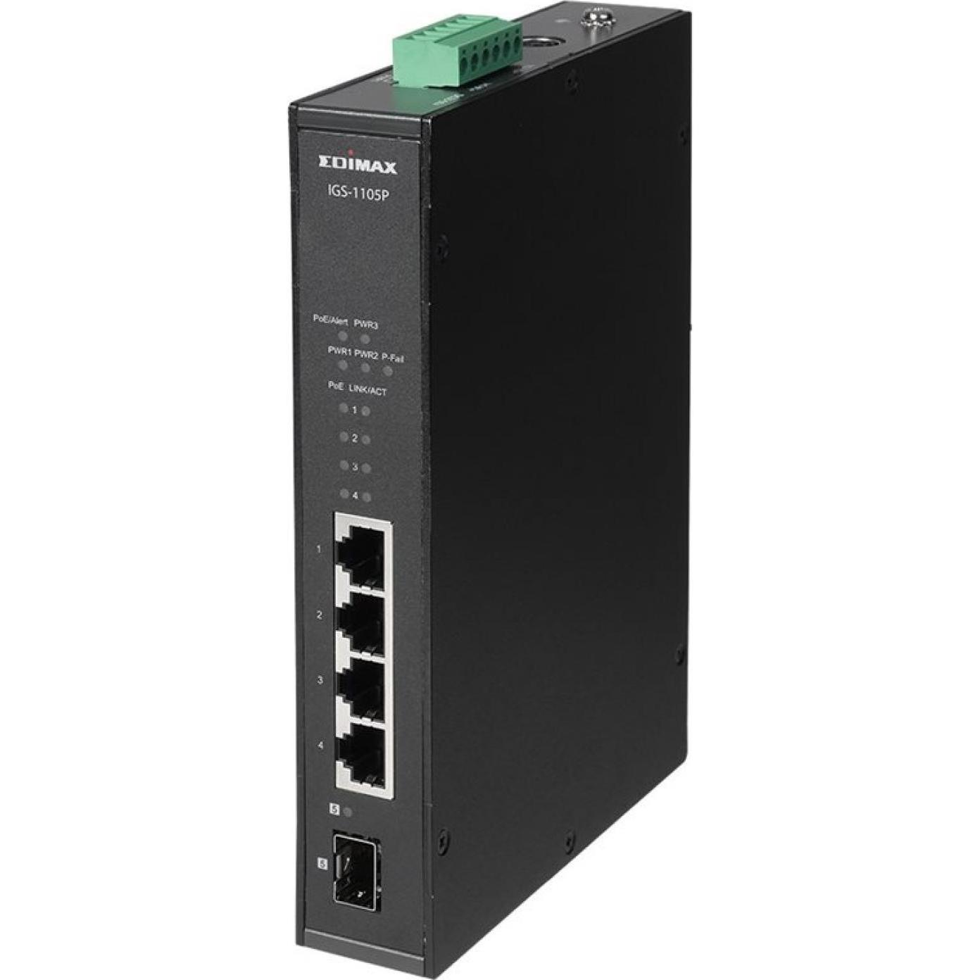 Edimax Pro Rail PoE+ Switch IGS-1105P 5 Port (5 Ports), Netzwerk Switch, Schwarz