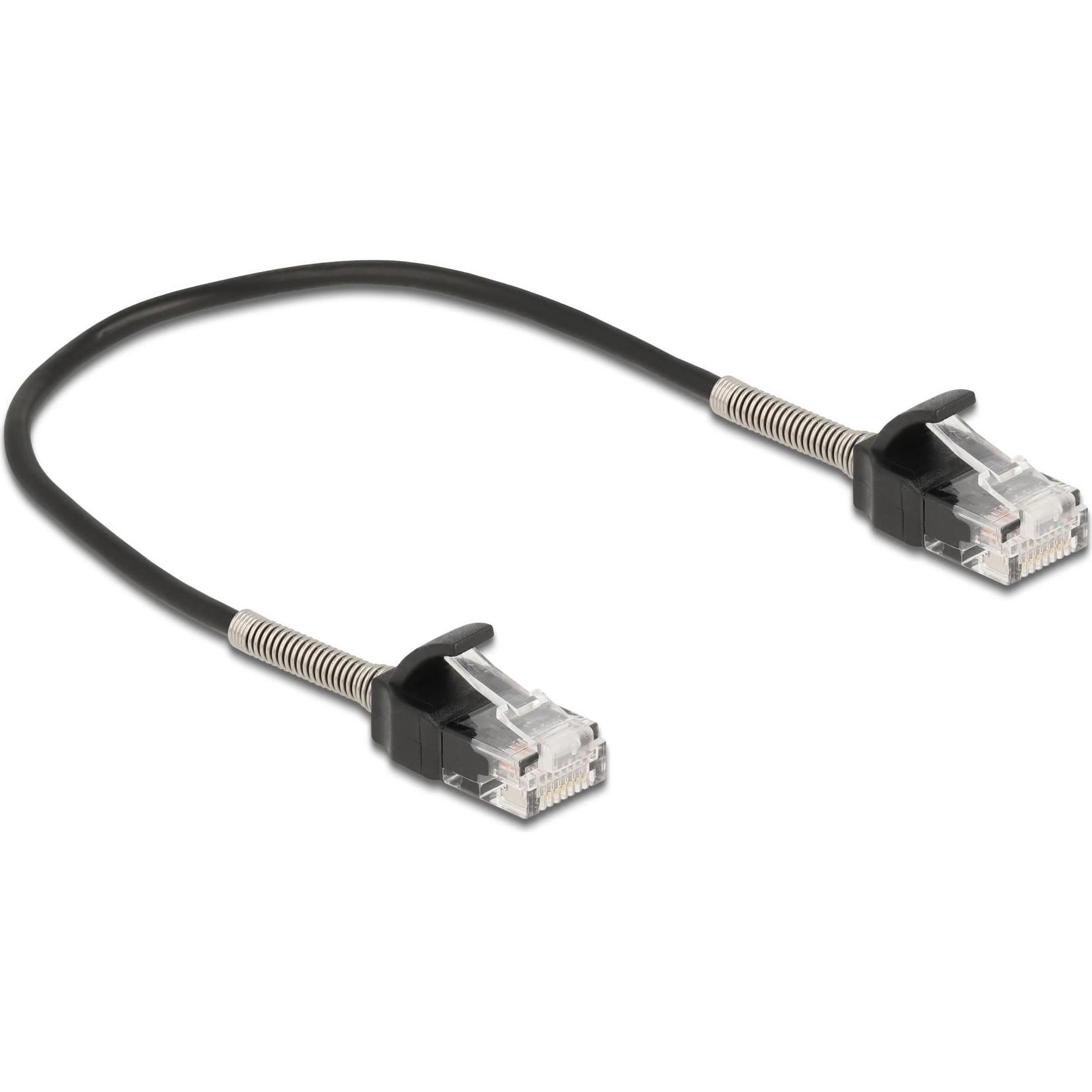 Delock Cavo da spina RJ45 a spina RJ45 con protezione antipiega Cat.6A 25 cm nero (UTP, CAT6a, 0.25 m), Cavo di rete