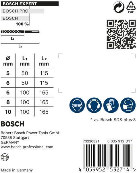 Nährwerte und Zutaten Bosch Professional Zubehör EXPERT SDS plus-7X Hammerbohrer-Set, 5/6/6/8/10 mm, 5-tlg. (5, 6, 8, 10 mm)