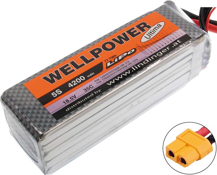 Image du produit Wellpower batterie lipo ultima 4200 mah / 18,5 volt 5s 35/70c ch5/8 xt-60 (18.50 V, 4200 mAh)
