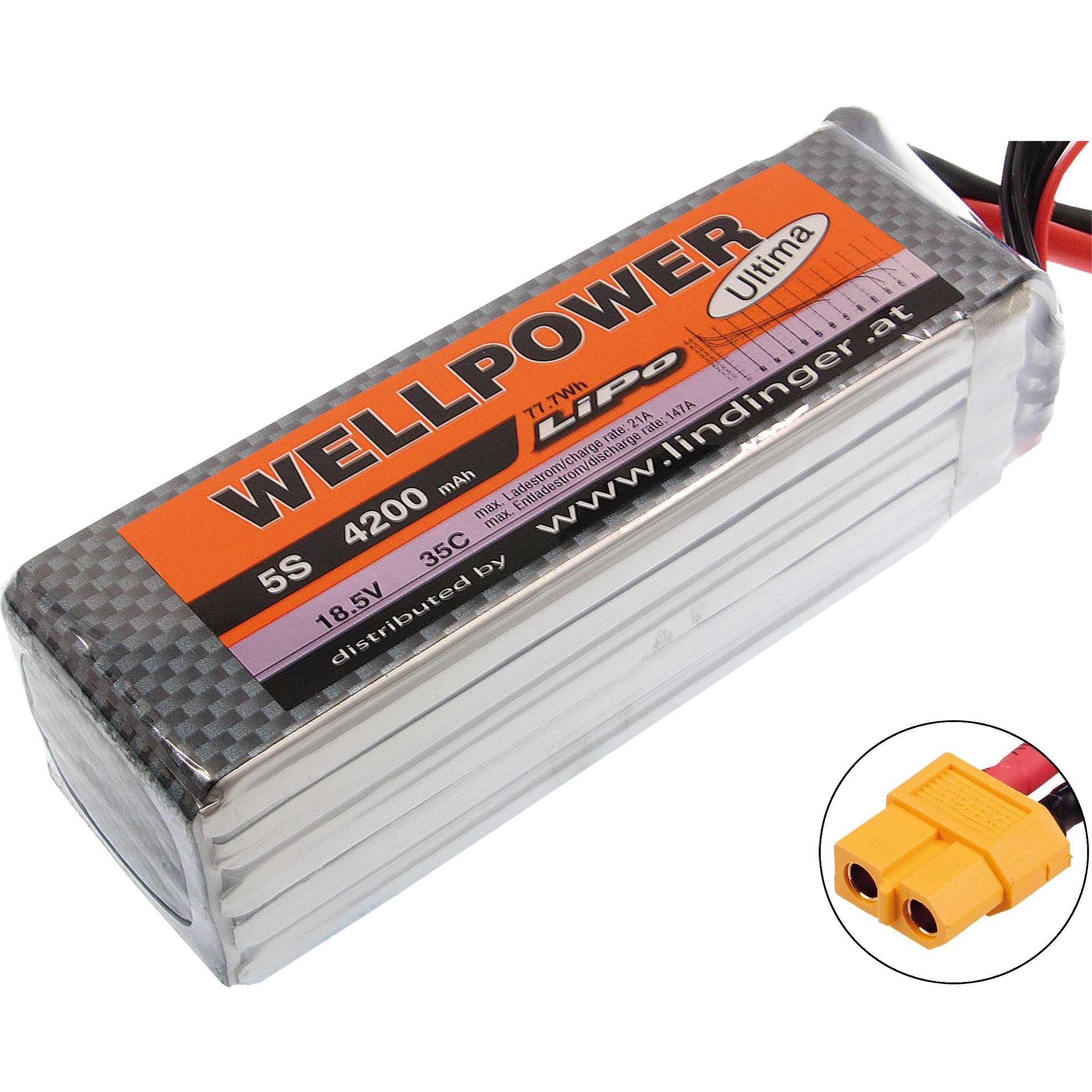 Wellpower lipo akku ultima 4200 mah / 18,5 volt 5s 35/70c ch5/8 xt-60 (18.50 V, 4200 mAh)