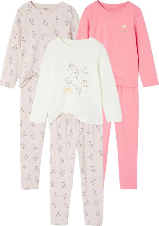Vertbaudet 3er-Pack Mädchen Schlafanzüge mit Einhorn-Motiven