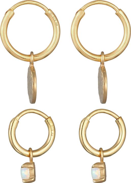 Produktbild Elli Ohrringe Creolen Plättchen Opal Edelstein 2er Set 925 Silber (925er Sterling Silber, Synthetischer Opal)