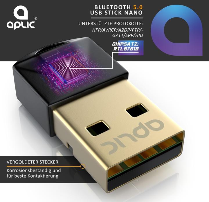 Actual product image Aplic USB Bluetooth 5.0 Stick Nano, mini BT5.0 dongle / adapter, for PC & laptop, receiver & transmitter (Transmitter & Receiver)