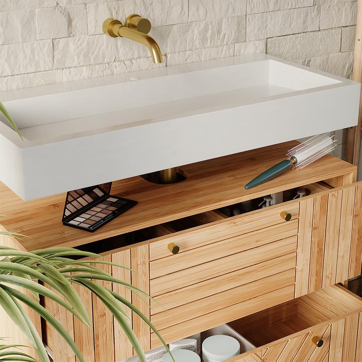 Immagine prodotto Vicco Waschbeckenunterschrank Lucie, Bambus, 80 x 65 cm mit 2 Schubladen (80 x 36 x 65 cm)