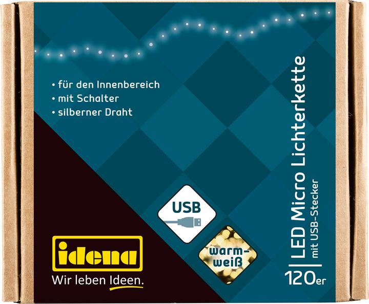 Produktbild Idena Lichterkette 120 Micro LED ww USB (13.50 m)