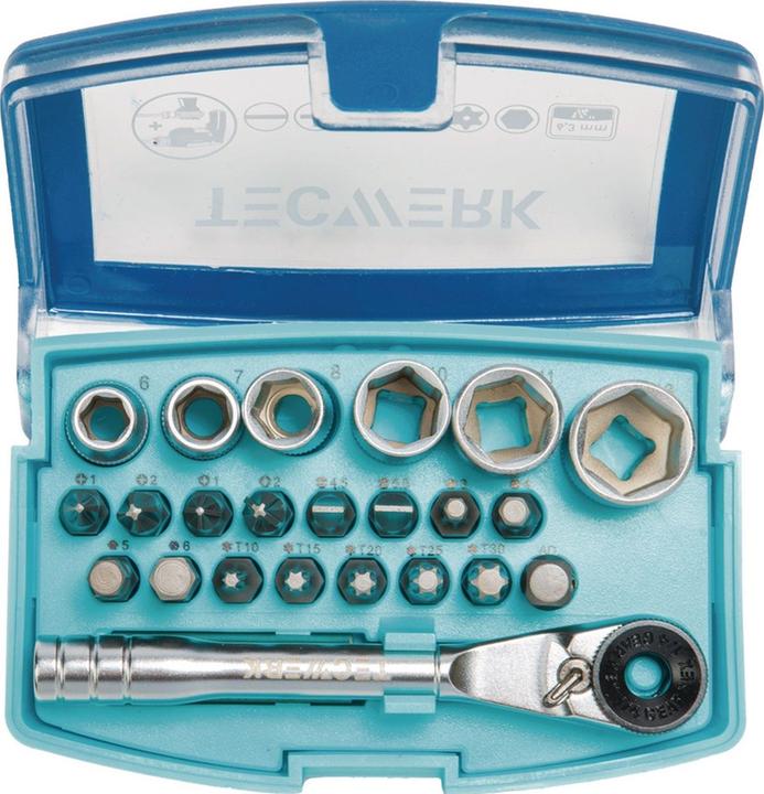 Image du produit Tecwerk Assortiment de clés à douille/d’embouts 24 pièces fente/PH/PZD/T/cliquet/6 douilles (Fente à visser)