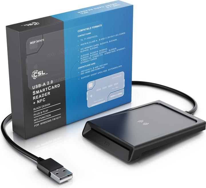 Actual product image CSL Chipkartenleser USB-A Smart Card Reader, NFC, SIM Kartenlesegerät, kompatibel mit Mac OS X, Win 11 (USB)