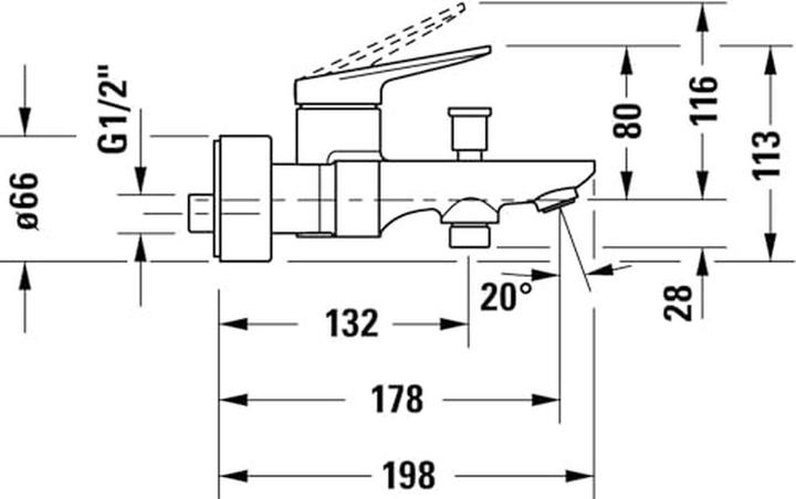 Actual product image Duravit Wave Single Lever Wall Mounted Bath Mixer