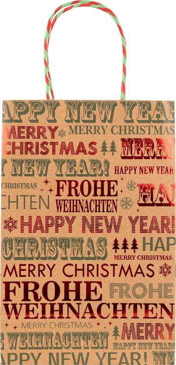 Produktbild Idena Papiertasche Frohe Weihnachten / Happy New Year 25x33x12cm Kraftpapier 140g/m²