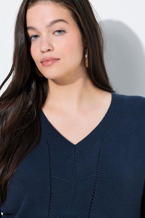 Produktbild Ulla Popken Pullover, Ajourstrick, V-Ausschnitt, 3/4-Arm (56)