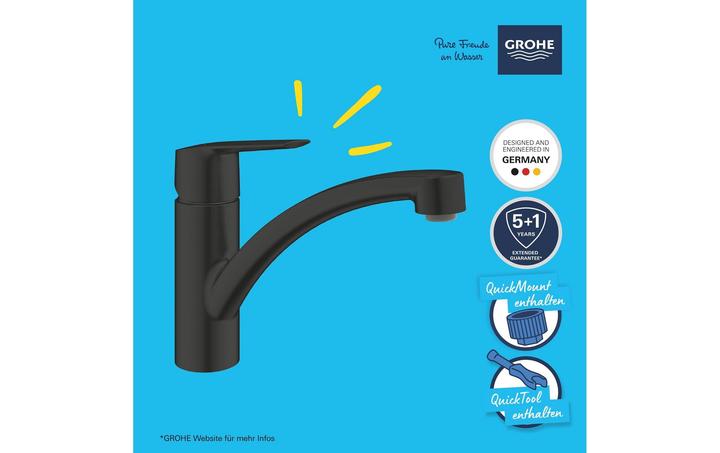 Produktbild Grohe Start QuickFix Küchenarmatur, flacher Auslauf, schwenkbar, mattschwarz