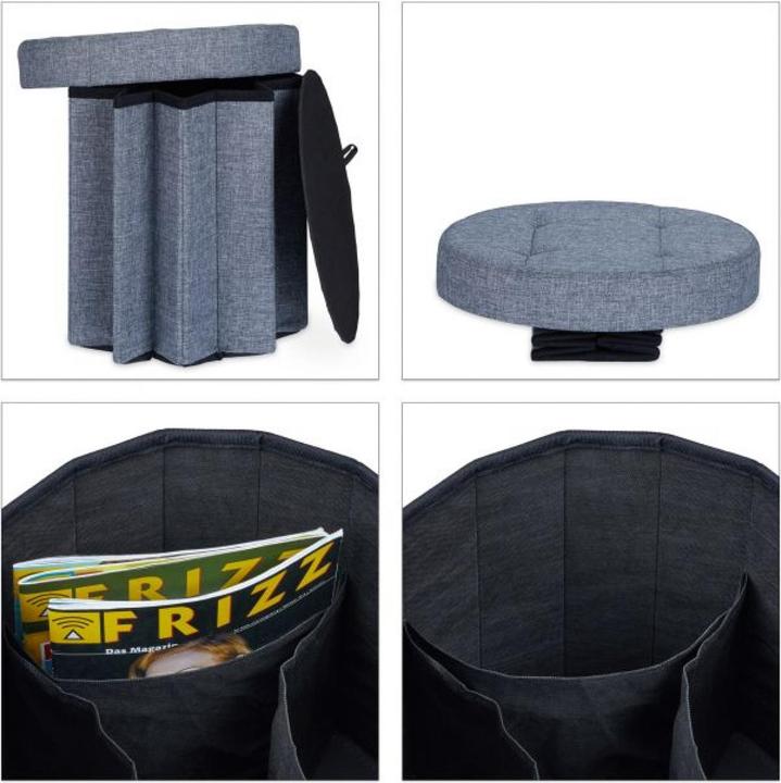 Actual product image Relaxdays Round Storage Ottoman Size M