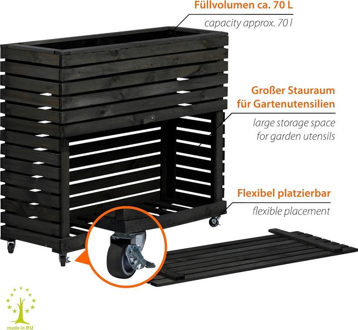 Image du produit Dobar Vaso da Giardino in Legno Alzato Grande con Ruote e Ripostiglio