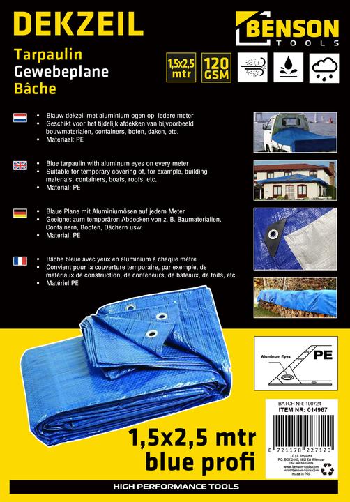 Image du produit Benson Bâche 1,5 x 2,5 m bleu profi