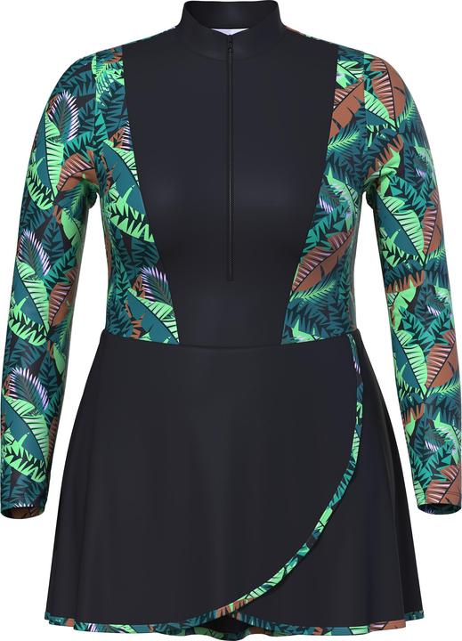 Produktbild Ulla Popken Badekleid, Dschungel, Softcups, Stehkragen, Langarm (50, 52)