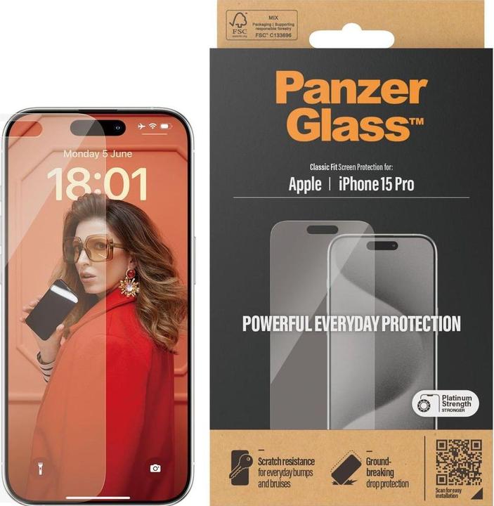 Actual product image PanzerGlass Screen Protector (1 Piece, Apple iPhone 15 Pro)