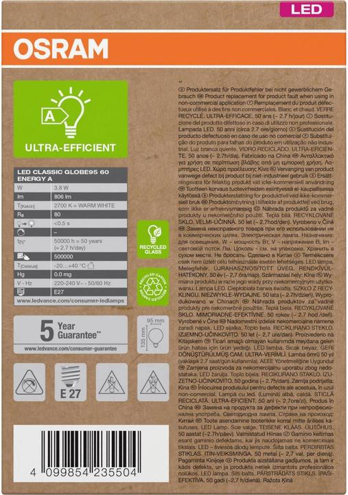 Produktbild Osram Led Lamps Classic Globe (E27, 806 lm, 1 x)