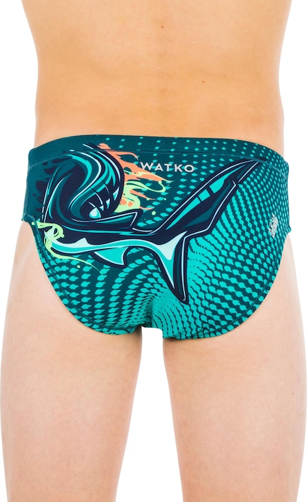 Actual product image Watko Badehose Slip Wasserball Jungen - 500 Shark dunkelblau/türkis (10, 11, 12)