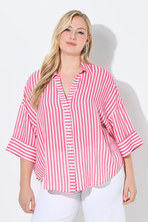 Immagine prodotto Ulla Popken Blusa dal taglio oversize con righe, scollo a V e maniche a 3/4 (62)