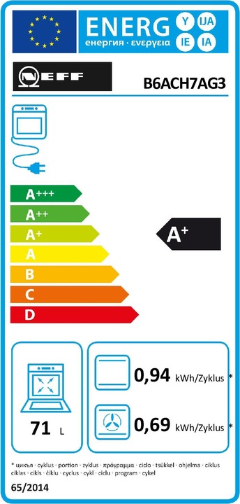 Energie-Label Neff B6ACH7AG3 + Z1608BX0, Backofen, Clip-Vollauszug, BLE310KP, ID BLE310KP