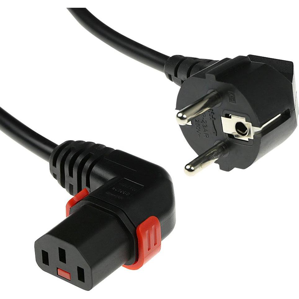 Thumbnail - Iec Lock 230V Powercord CEE 7/7 male(angled) to C13 (right angled) lockable, black, 2 meter (2 m), Stromkabel