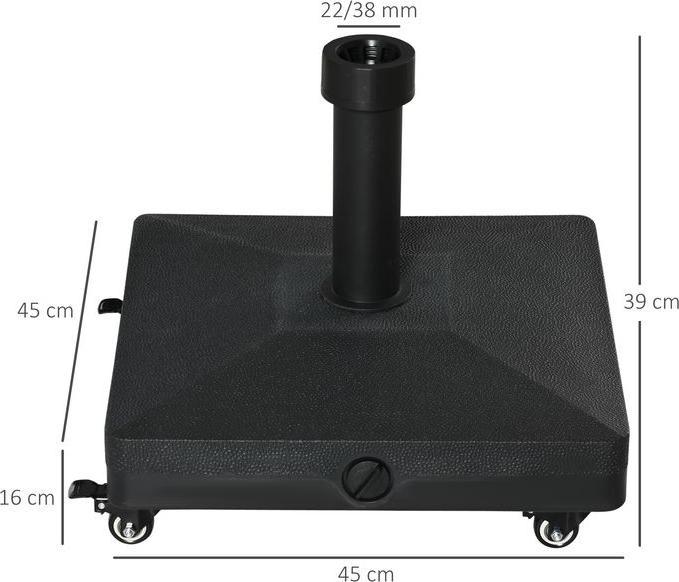 Actual product image Swisshandel24 Sonnenschirmständer mit Roller, befüllbar bis 20kg, ø 38/48mm Schwarz 45x45cm