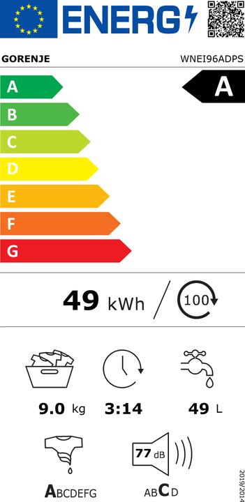 Energie-Label Gorenje Grossgeräte WNEI96ADPS WS WASCHMASCHINE 1600UPM 9KG 60CM (9 kg, Links)