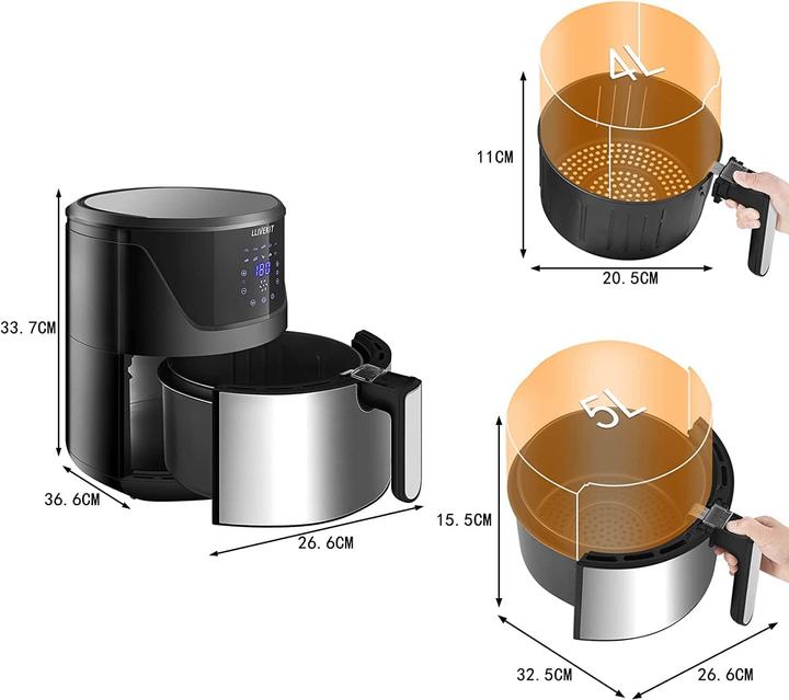 Immagine prodotto Llivekit Friggitrice ad aria calda XXL 5L, nero e argento