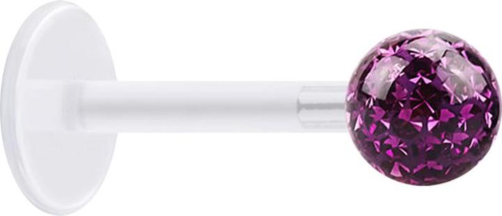 Produktbild Star Piercing Micro Labret transparent mit Kristallkugel violett und Epoxy Schutzschicht (Kunststoff, Chirurgenstahl 316L, ohne Messing)