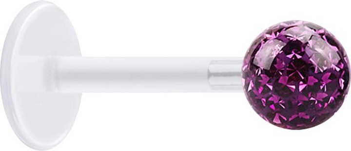 Produktbild Star Piercing Micro Labret transparent mit Kristallkugel violett und Epoxy Schutzschicht (Chirurgenstahl 316L, ohne Messing, Bioflex)
