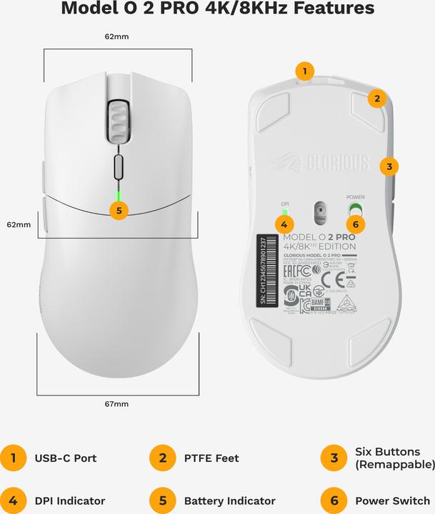 Actual product image Glorious Model O 2 PRO Wireless - 4K/8K Polling - White (Wireless)