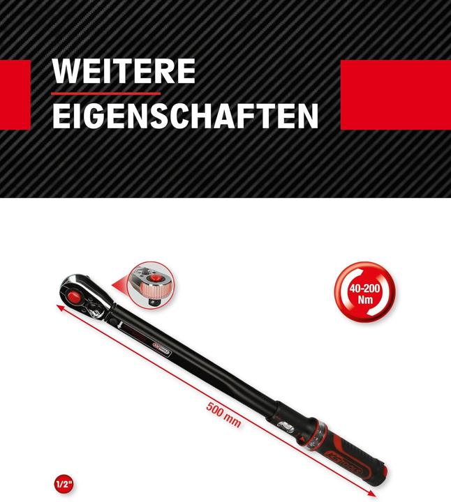 Produktbild KS Tools Ratschen-Drehmomentschlüssel (1/2", 40 - 200 Nm)